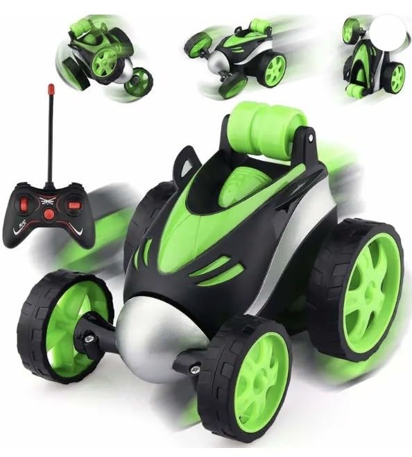 Braintastic Mini Stunt Remote Control Rechargeable Car Toy for Kids-360° Rotating & Rolling (Green)