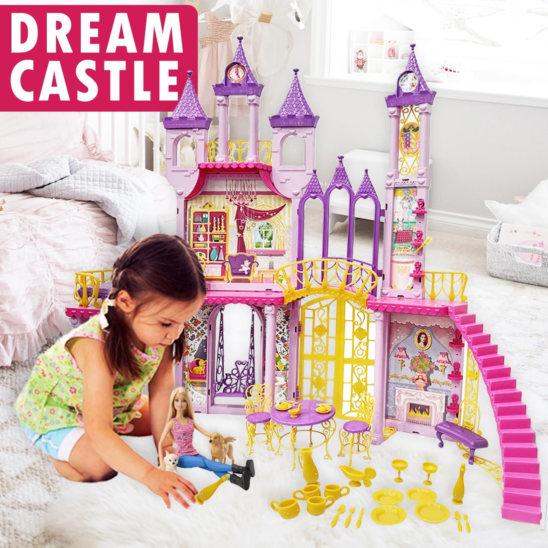 Simba Steffie Love Dream Castle Doll House (30+ Pieces) Play Set for Girls Age 5+ Years | Ideal Birthday Gift