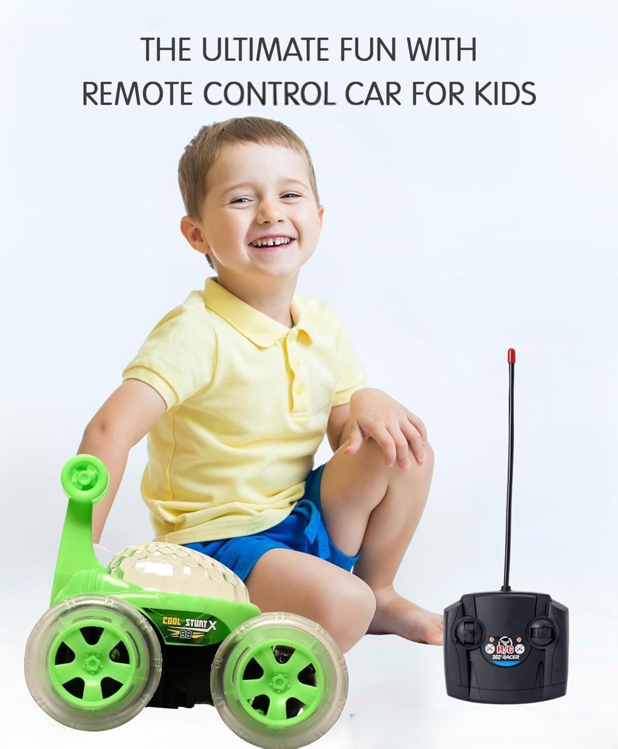 Braintastic Rechargeable 360° Rotating & Rolling Big Stunt Car with USB Cable & Remote Controller, Dacing, Acrobatic Spiral Spin Music Toy for Kids (Green)