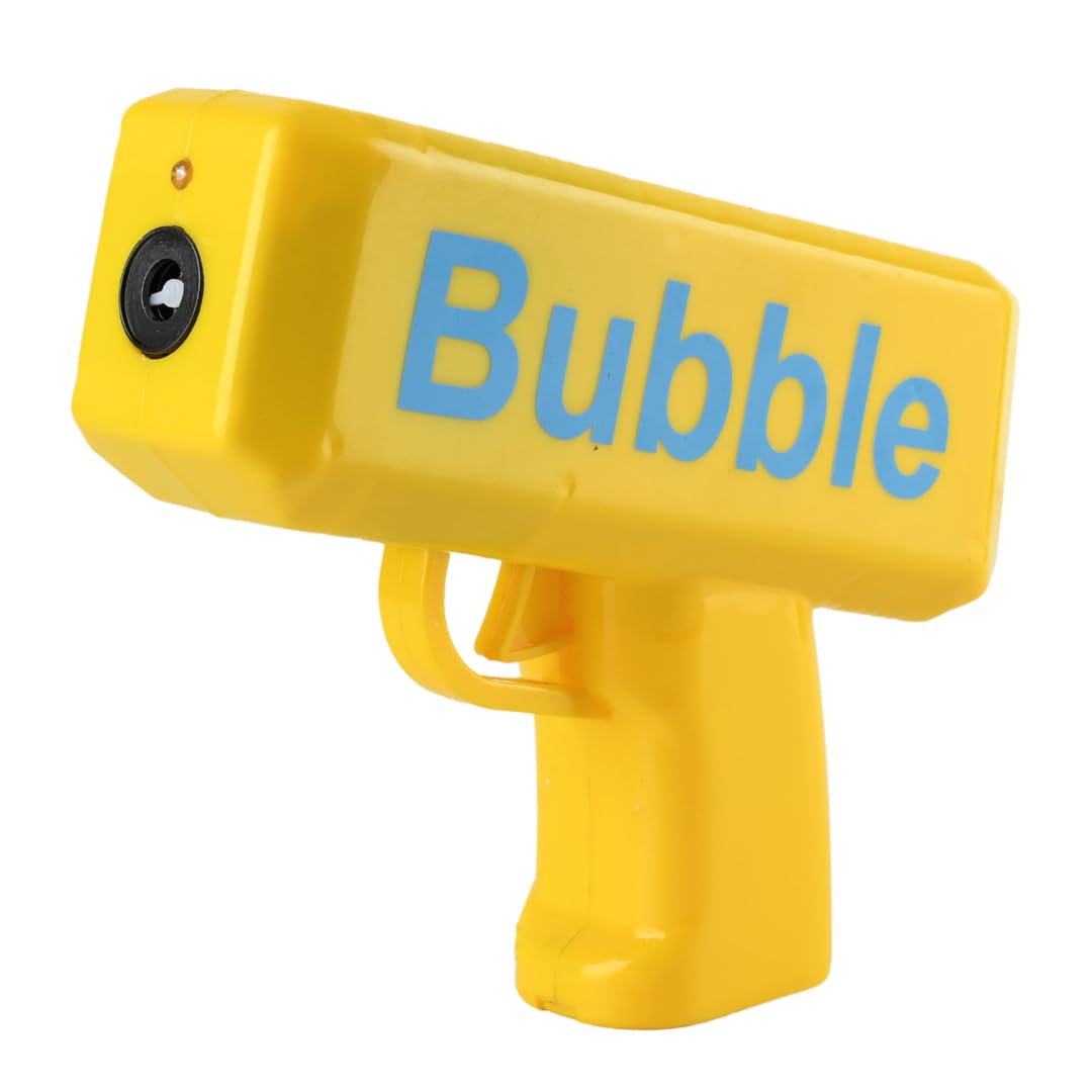 Braintastic One Click Electric Automatic Bubble Maker Gun with Light & Music with 2 Refill Solution for Kids (Yellow)