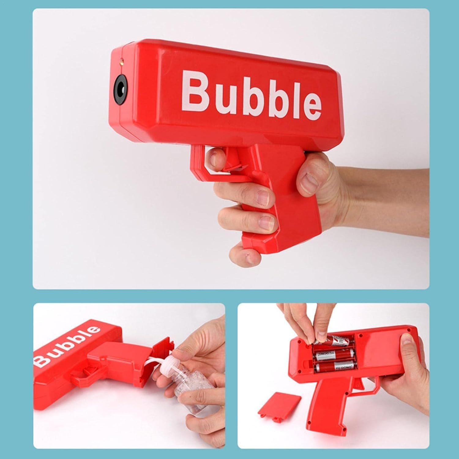 Braintastic Bubble Machine Gun 5000+ Bubbles Per Minute with Light and Bubble Solution Leak-Proof Fully Automatic Indoor Outdoor Play for Kids