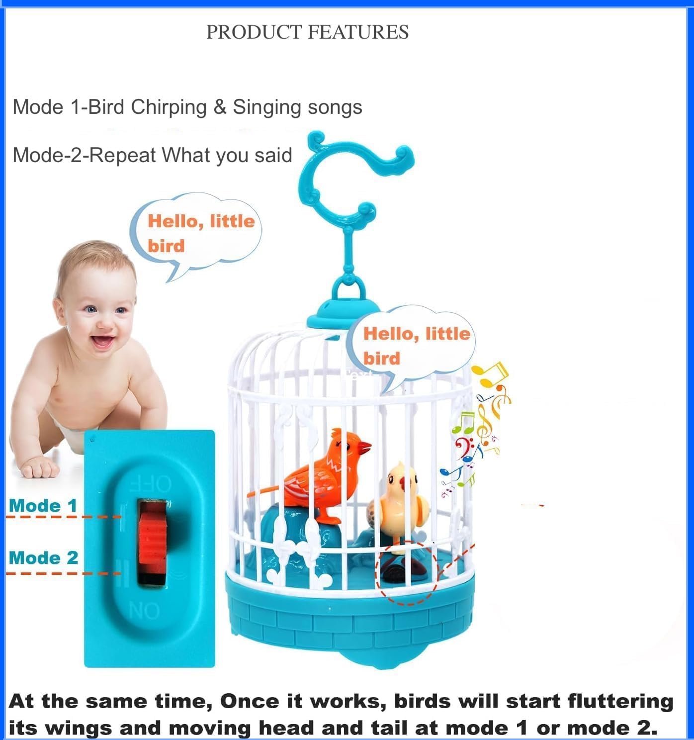 Braintastic Interactive Talking, Singing & Chirping Bird in The Birdcage, Repeat What You say, Gifts for Babies, Kids & Children (Dispatch Multicolor)