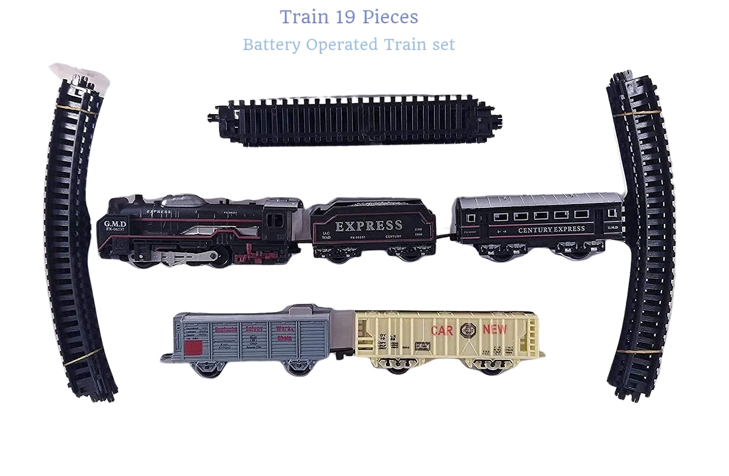 Braintastic Battery Operated Toy Train Set with Engine, 1 Locomotive,14 Sets of Tracks,1 Boxer and1 Passenger Car Railway-19 Pcs, Medium Size with Headlight