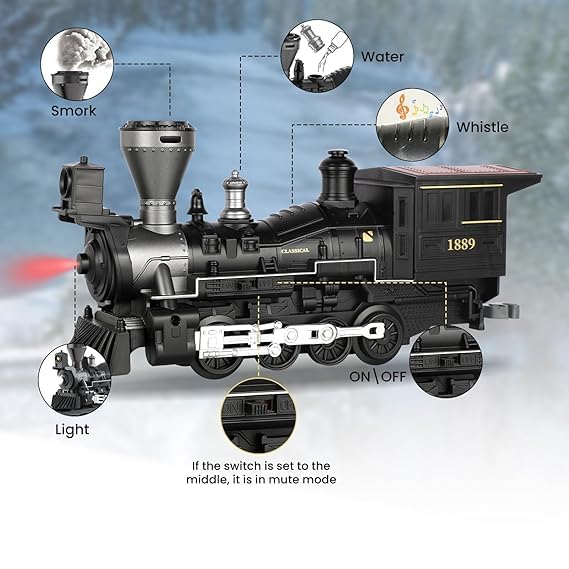 Braintastic Train Toy Set with Real Smokes, Lights from Locomotive and Emulation Trian Sounds for 3 Years & Above Kids (Classic Train)