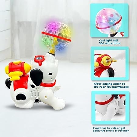 Braintastic Dancing Musical Dog, Walking Toy with Mist Spray, Flashing Lights, Sounds & 360° Rotation for Babies, Toddlers