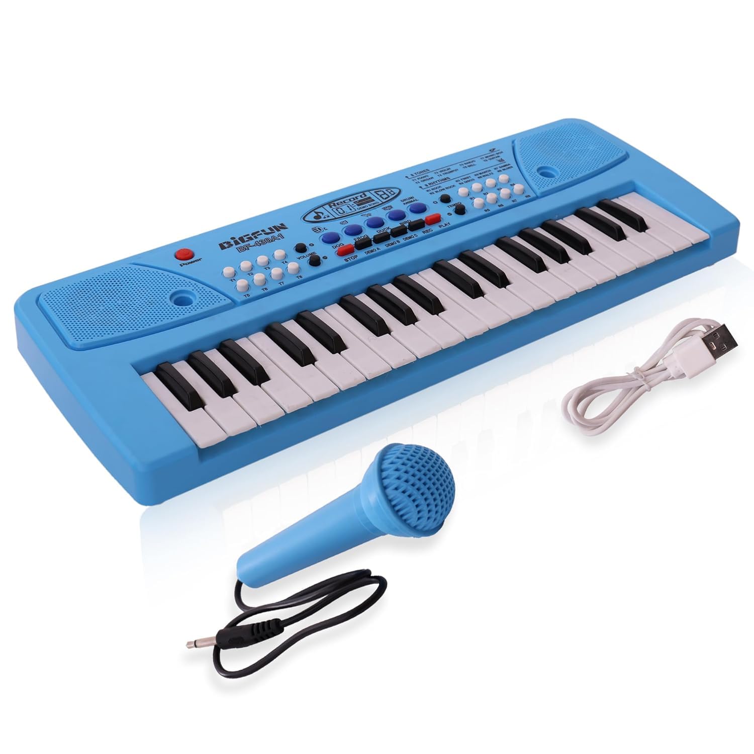 Braintastic Portable Musical Piano Keyboard with Microphone, 37 Keys, 8 Rhythms, 8 Tones with 6 in-Built Demos & Song Record Feature (BF430A1) (Blue)