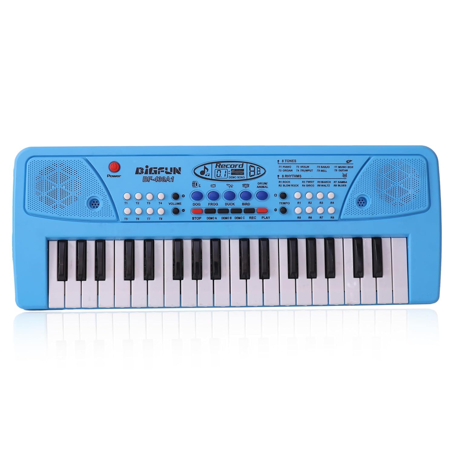 Braintastic Portable Musical Piano Keyboard with Microphone, 37 Keys, 8 Rhythms, 8 Tones with 6 in-Built Demos & Song Record Feature (BF430A1) (Blue)