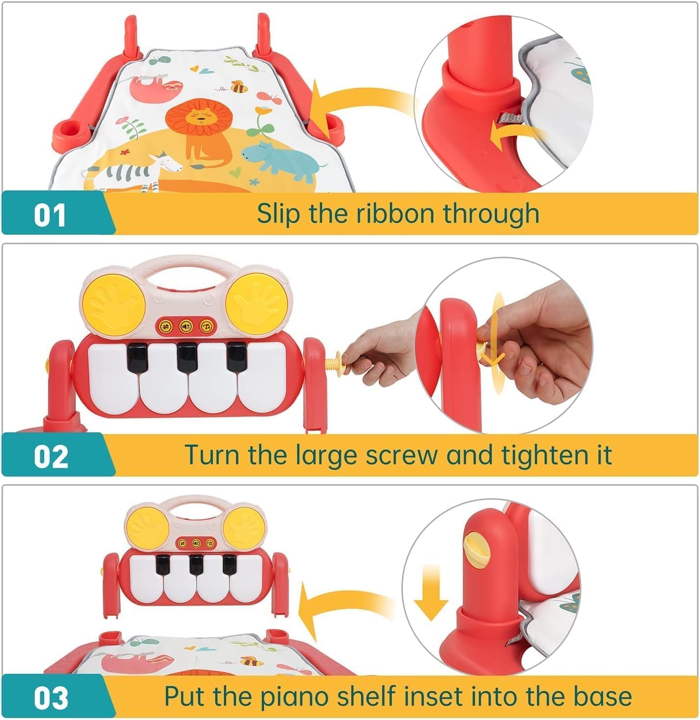 Braintastic Baby Play Mat with Bluetooth Piano – Musical Kick Keyboard Gym Mat with Hanging Toys for Newborns & Toddlers 0–36 Months