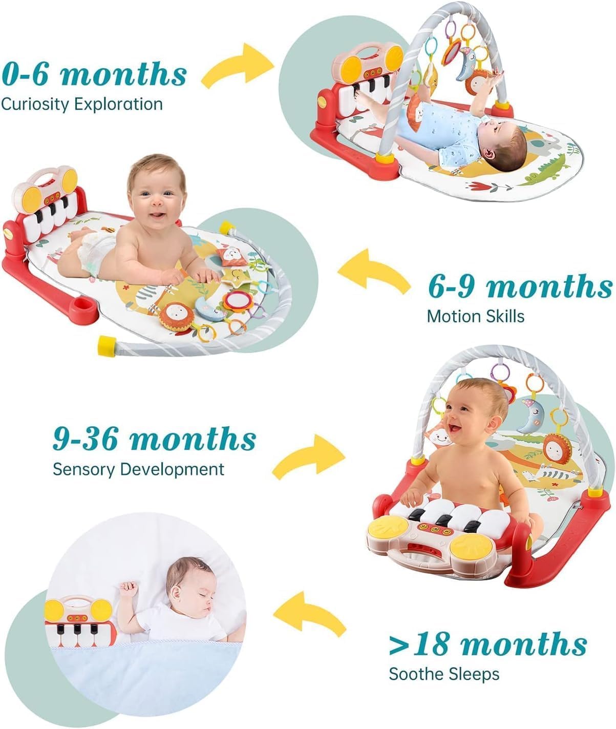 Braintastic Baby Play Mat with Bluetooth Piano – Musical Kick Keyboard Gym Mat with Hanging Toys for Newborns & Toddlers 0–36 Months