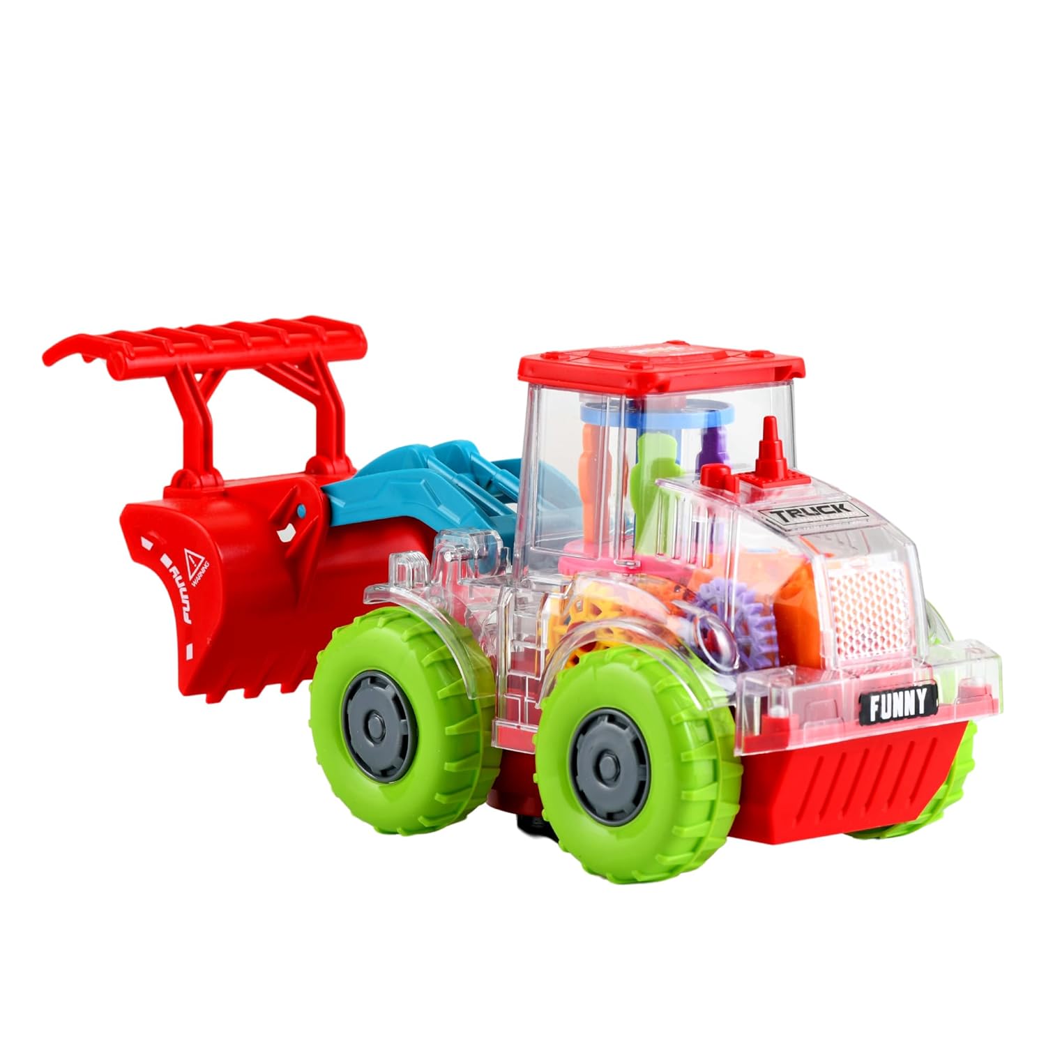 Braintastic Transparent Utility Gear Vehicle JCB Battery Operated Moving Rotating Toys with Colorful Light & Music for Kids