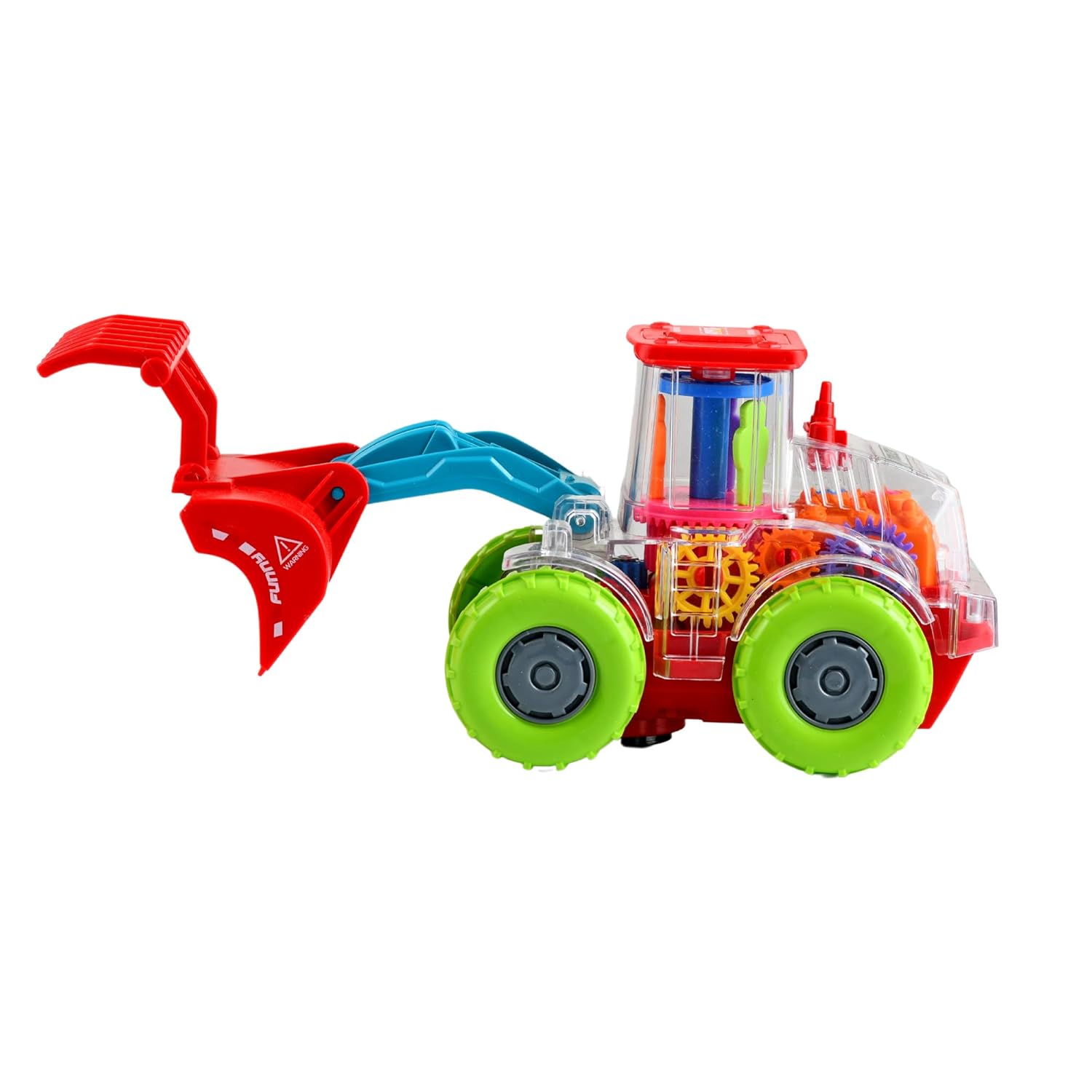 Braintastic Transparent Utility Gear Vehicle JCB Battery Operated Moving Rotating Toys with Colorful Light & Music for Kids