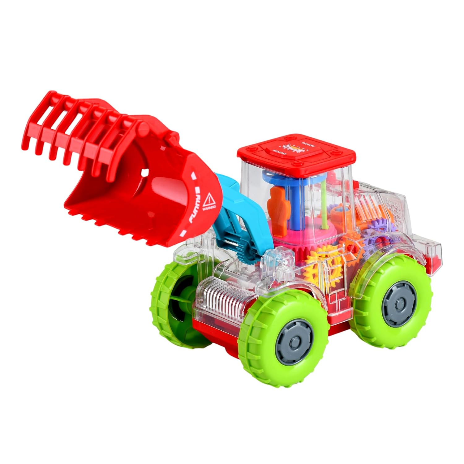 Braintastic Transparent Utility Gear Vehicle JCB Battery Operated Moving Rotating Toys with Colorful Light & Music for Kids