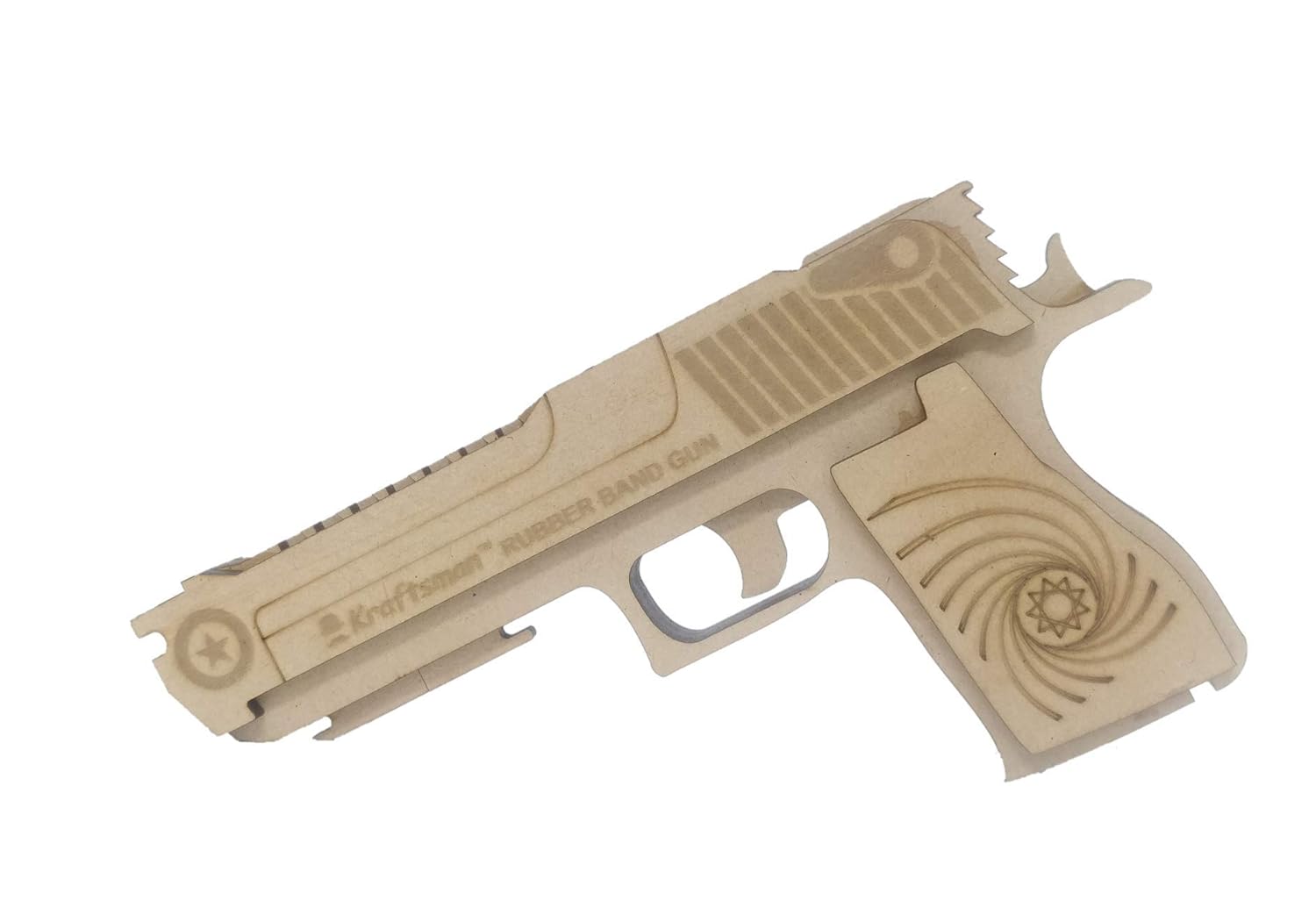 Kraftsman Semi-Automatic Wooden Rubber Band Shooting Gun Toys for Kids & Adults with Target | 5 Rapid Fire Shots (Beige)