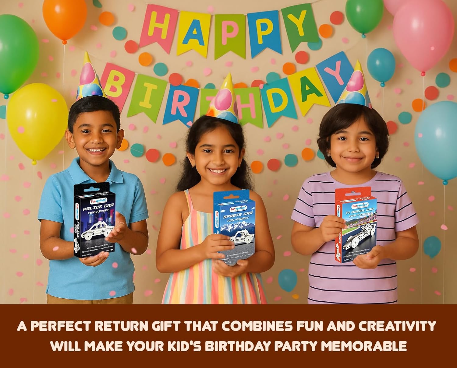 Funvention Birthday Return Gifts (Pack of 12) Fun Fidgets - Cars Series | DIY Mini Mechanical Models 3D Puzzle Return Favours for Kids Birthday Party 5+ Years Made in India Toys Return Gift