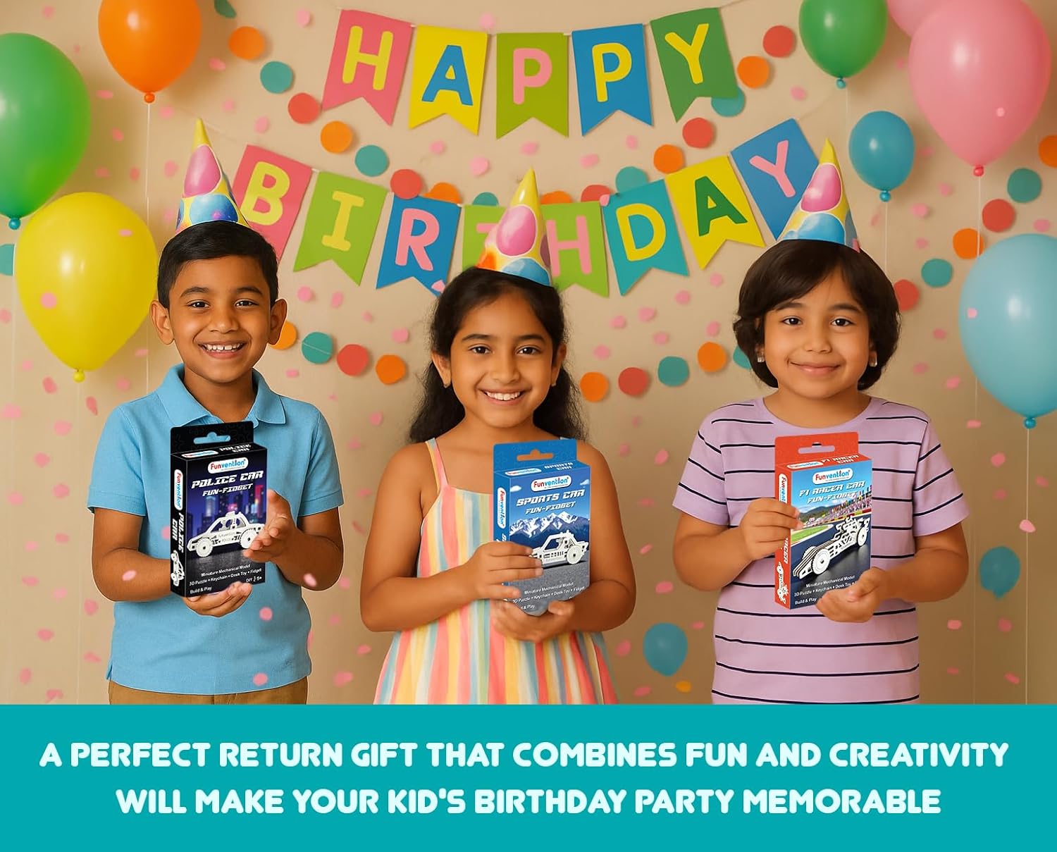 Funvention Birthday Return Gifts (Pack of 24) Fun Fidgets - Cars Series | DIY Mini Mechanical Models 3D Puzzle Return Favours for Kids Birthday Party 5+ Years Made in India Toys Return Gift