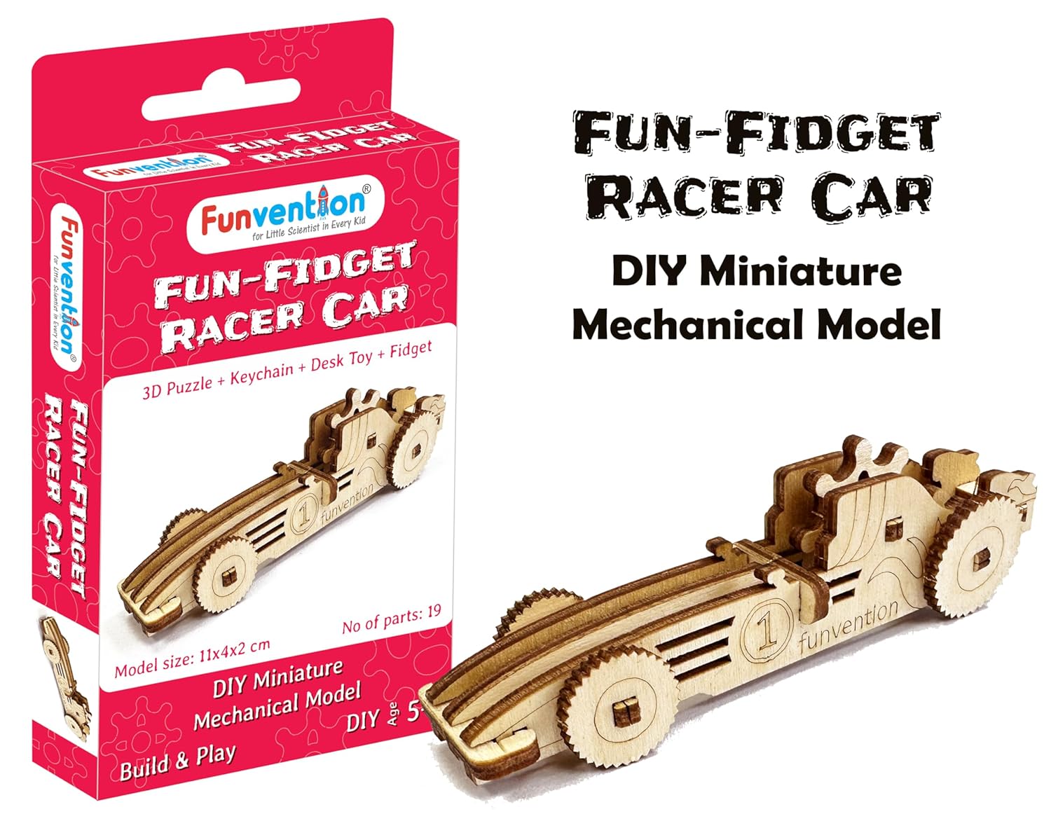 Funvention Birthday Return Gifts (Pack of 12) Fun Fidgets - Racer Car | DIY Miniature Mechanical Models 3D Puzzle Return Favours for Kids Birthday Party 5+ Years Made in India Toys