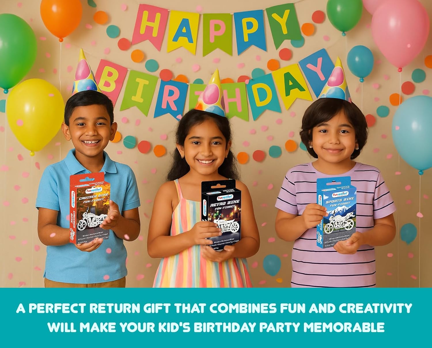 Funvention Birthday Return Gifts (Pack of 24) Fun Fidgets - Bike Series | DIY Mini Mechanical Models 3D Puzzle Return Favours for Kids Birthday Party 5+ Years Made in India Toys Return Gift