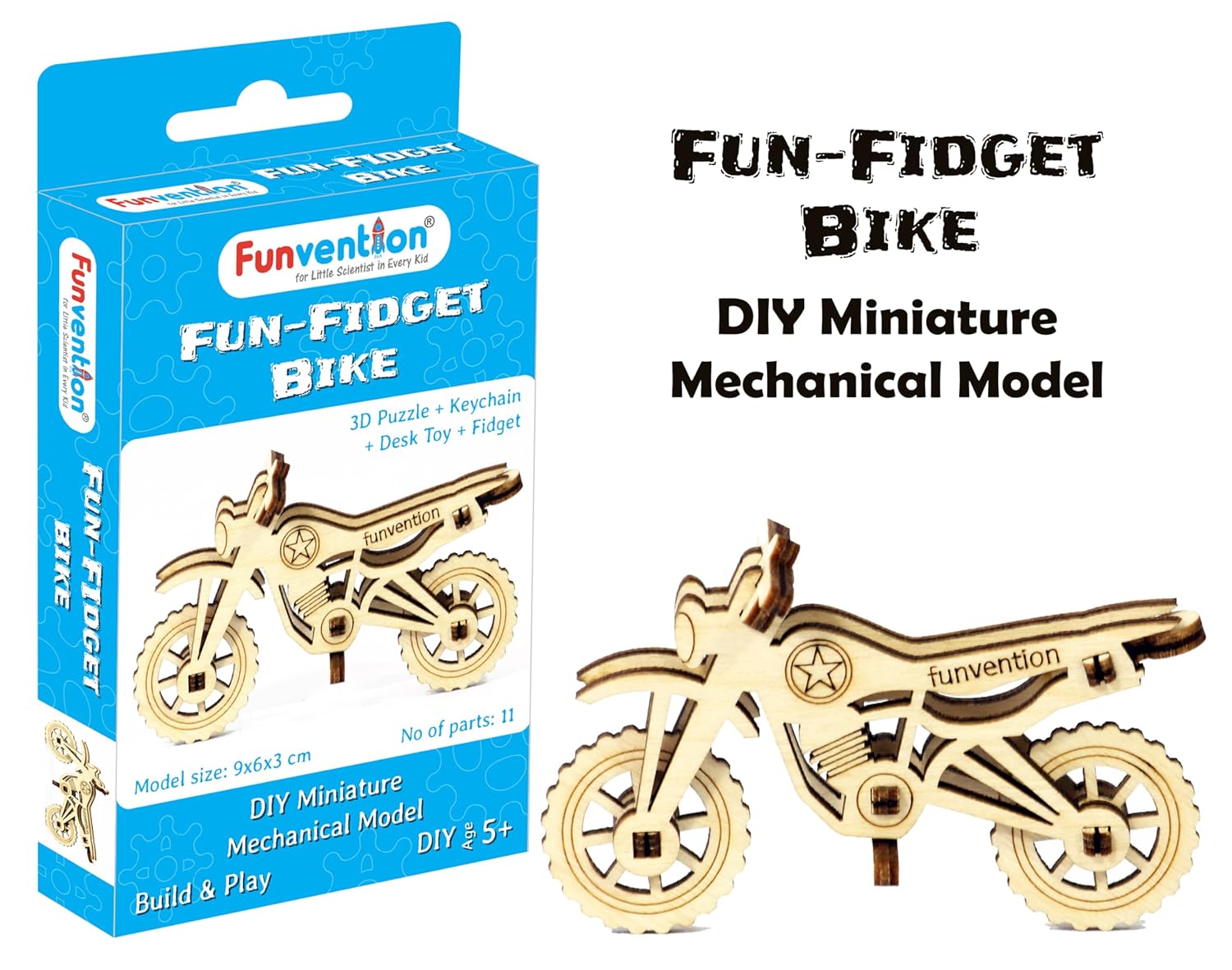 Funvention Birthday Return Gifts (Pack of 6) Fun Fidgets - Bike | DIY Miniature Mechanical Models 3D Puzzle Return Favours for Kids Birthday Party 5+ Years Made in India Toys