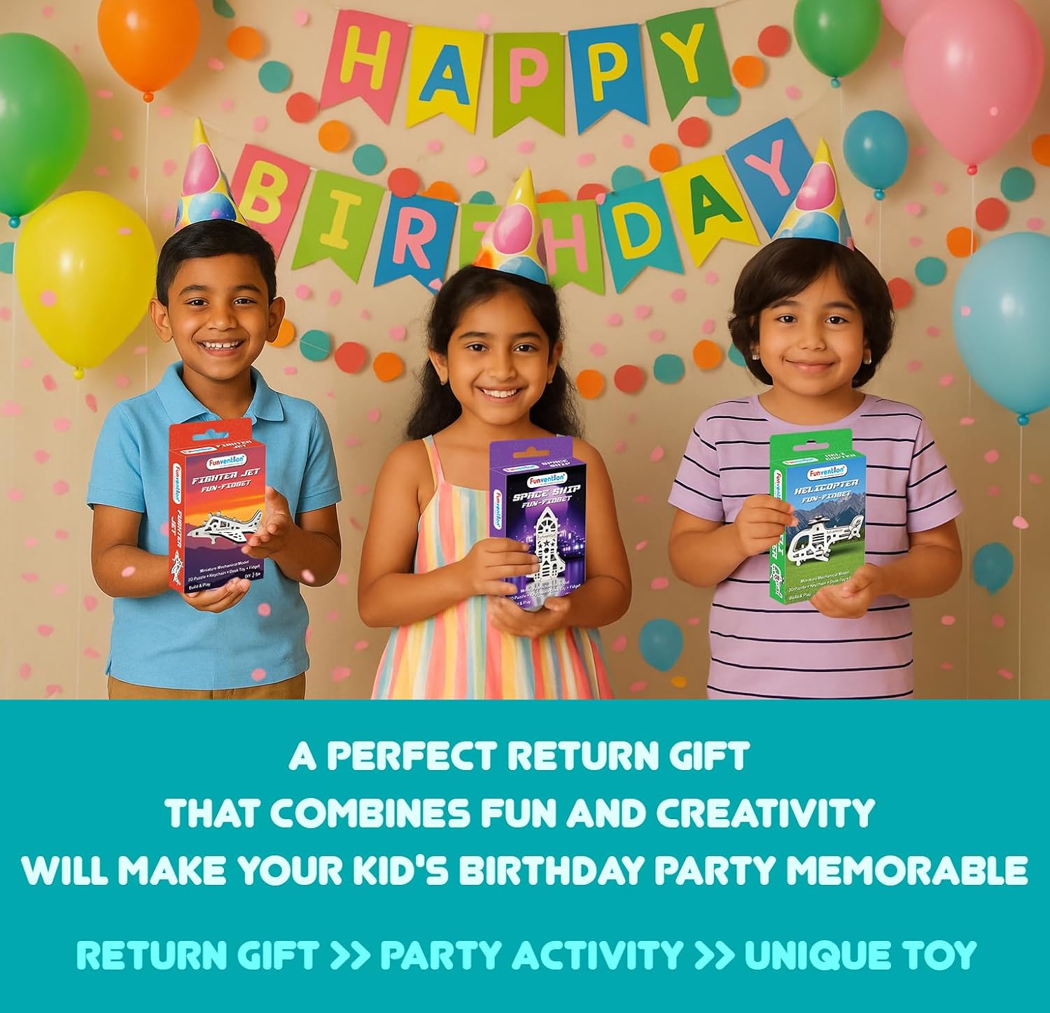Funvention Birthday Return Gifts (Pack of 12) Fun Fidgets - Aircraft Series | DIY Mini Mechanical Models 3D Puzzle Return Favours for Kids Birthday Party 5+ Years Made in India Toys Return Gift