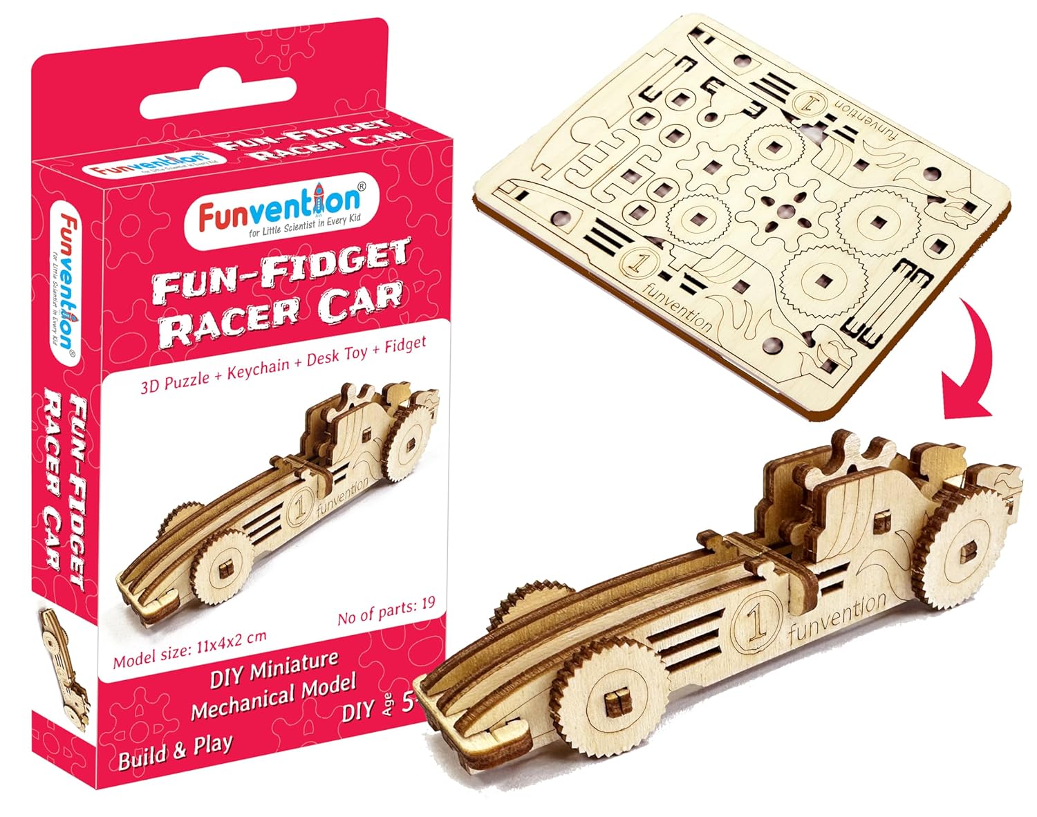 Funvention Birthday Return Gifts (Pack of 6) Fun Fidgets - Racer Car & Bike | DIY Miniature Mechanical Models 3D Puzzle Return Favours for Kids Birthday Party 5+ Years Made in India Toys