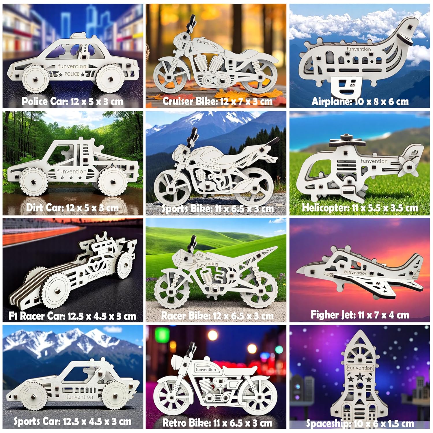 Funvention Birthday Return Gifts (Pack of 12) Fun Fidgets - Aircraft + Bike + Cars DIY Mini Mechanical Models 3D Puzzle Return Favours for Kids Birthday Party 5+ Years Made in India Toys Return Gift