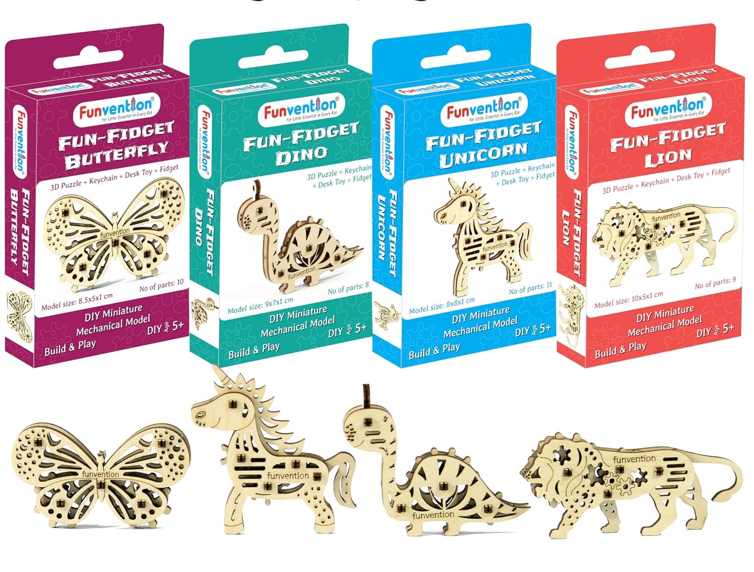 Funvention Birthday Return Gifts (Pack of 24) Fun Fidgets - Jungle & Assorted | DIY Miniature Mechanical Models 3D Puzzle Return Favours for Kids Birthday Party 5+ Years Made in India Toys