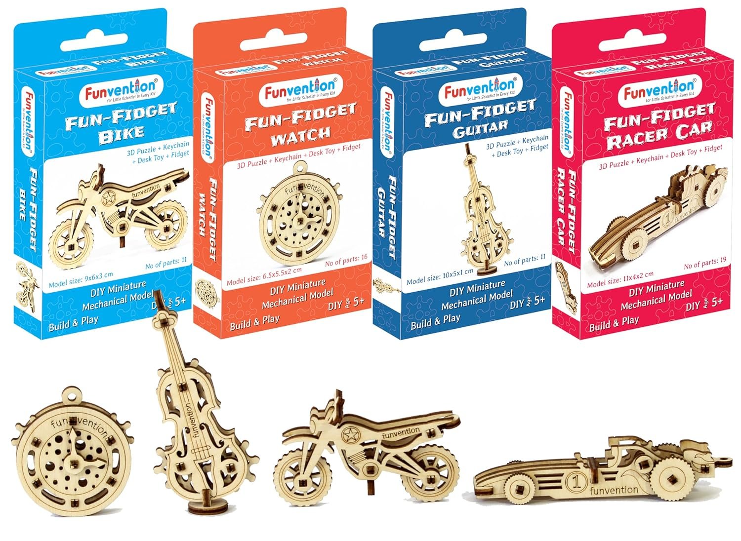 Funvention Birthday Return Gifts (Pack of 24) Fun Fidgets - Jungle & Assorted | DIY Miniature Mechanical Models 3D Puzzle Return Favours for Kids Birthday Party 5+ Years Made in India Toys