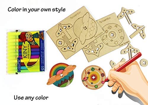 Funvention Birthday Return Gifts (Pack of 12) - DIY Spinning Top Kits (Solar System) Build, Color, Play, Art & Craft Coloring Activity Party Pack Return Favors for Kids (2 Tops & 8 Colors Per Pack)