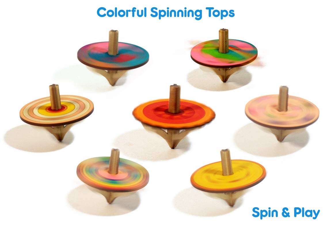 Funvention Birthday Return Gifts Pack of 12 - DIY Spinning Tops (Solar System) Set of 7 Build, Color, Play, Art & Craft Coloring Activity Party Pack Return Favors for Kids (7 Tops & 8 Colors Per Set)