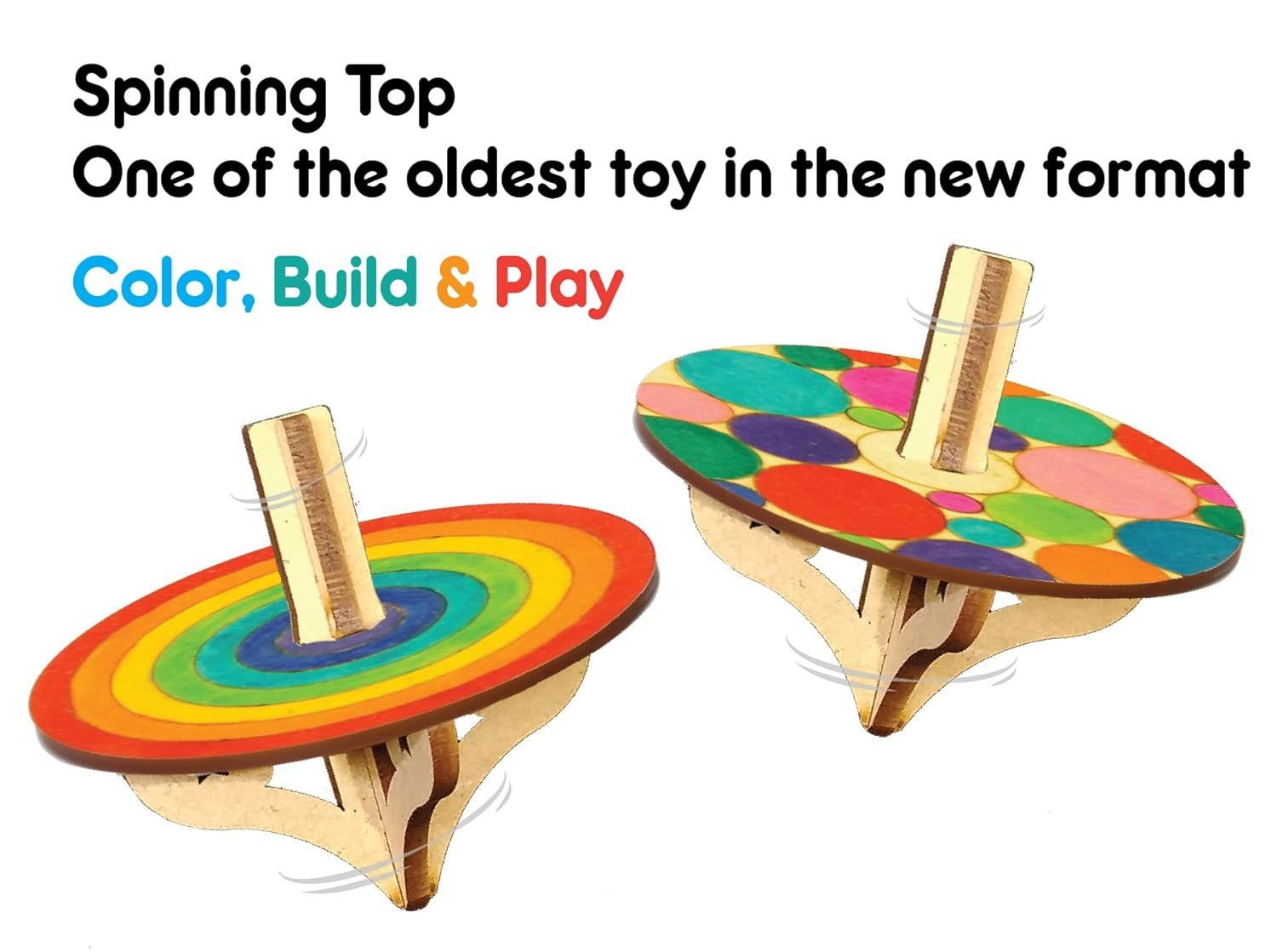 Funvention DIY Spinning Top Kits (Mandal Art) Pack of 18 - Build, Color, Play, Art & Craft Coloring Activity Birthday Return Gifts Party Pack Return Favors for Kids (2 Tops & 8 Colors Per Pack)