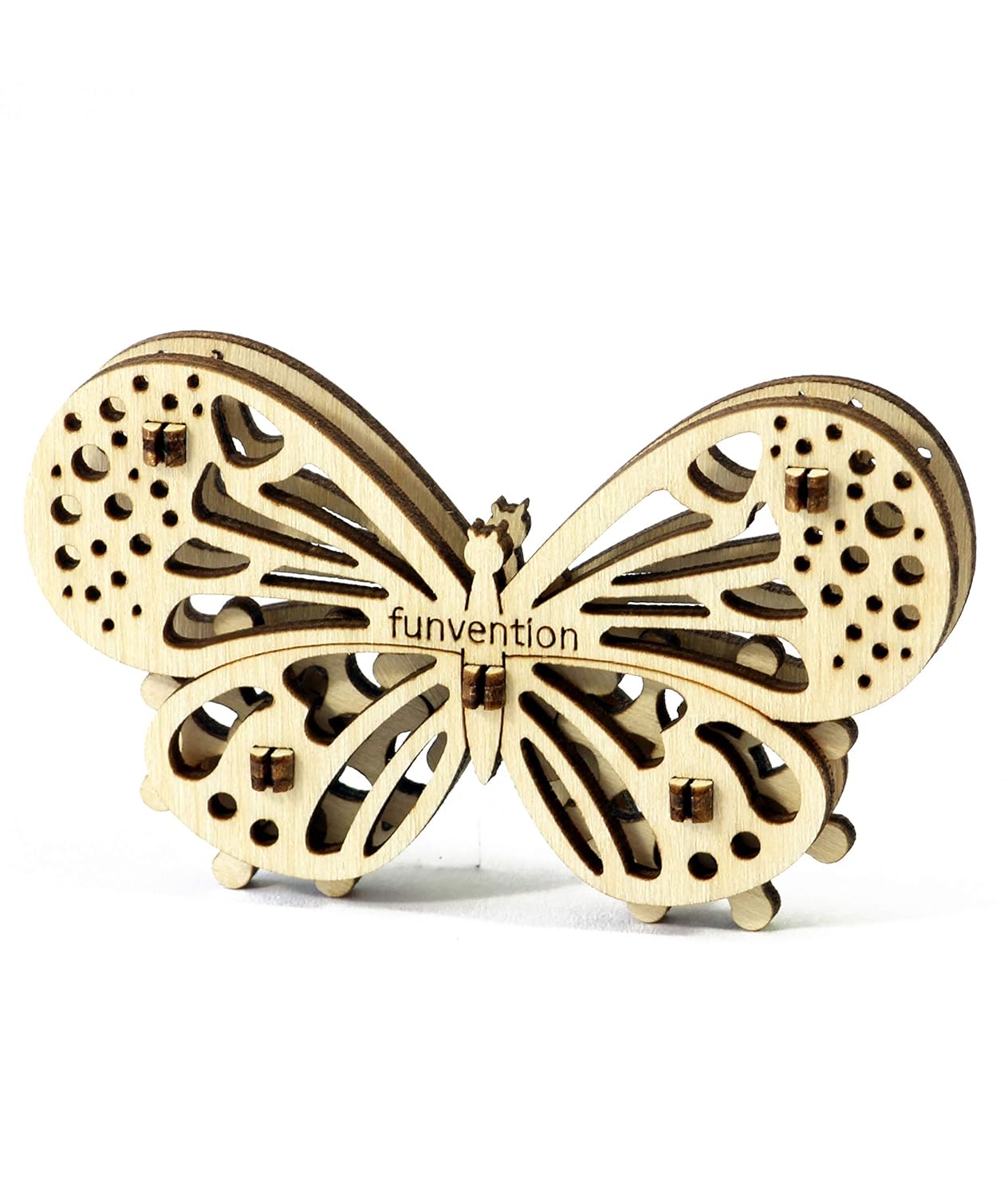 Funvention Engineered Jungle Wood Fun Fidgets DIY Miniature Mechanical Lion, Unicorn, Dino and Butterfly Models STEM Learning 3D Puzzle Kit -Set of 4