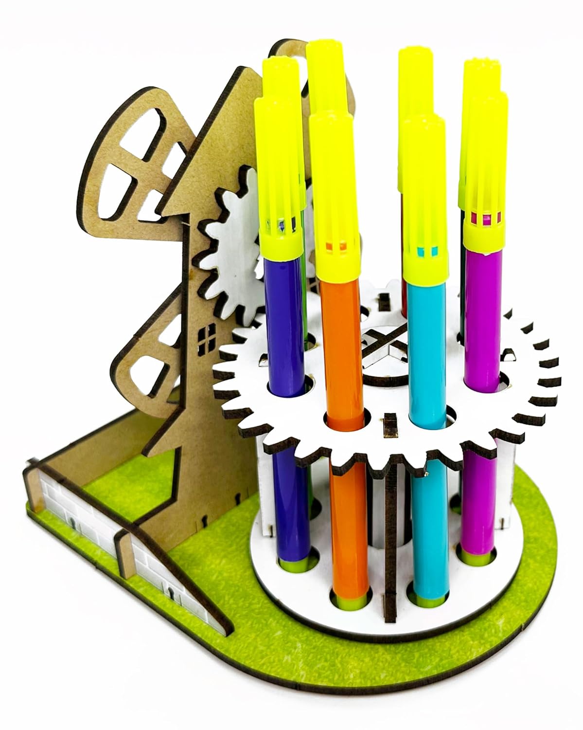 Funvention- for Little Scientist in Every Kid (Pack Of 12) Windmill Diy Pen Stand Mechanical Model Desk Organizer For 4+ Years Kids 3D Puzzle Art&Craft Birthday Return Gifts
