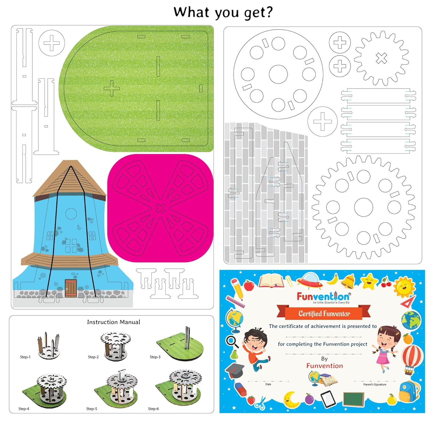 Funvention- for Little Scientist in Every Kid (Pack Of 12) Windmill Diy Pen Stand Mechanical Model Desk Organizer For 4+ Years Kids 3D Puzzle Art&Craft Birthday Return Gifts