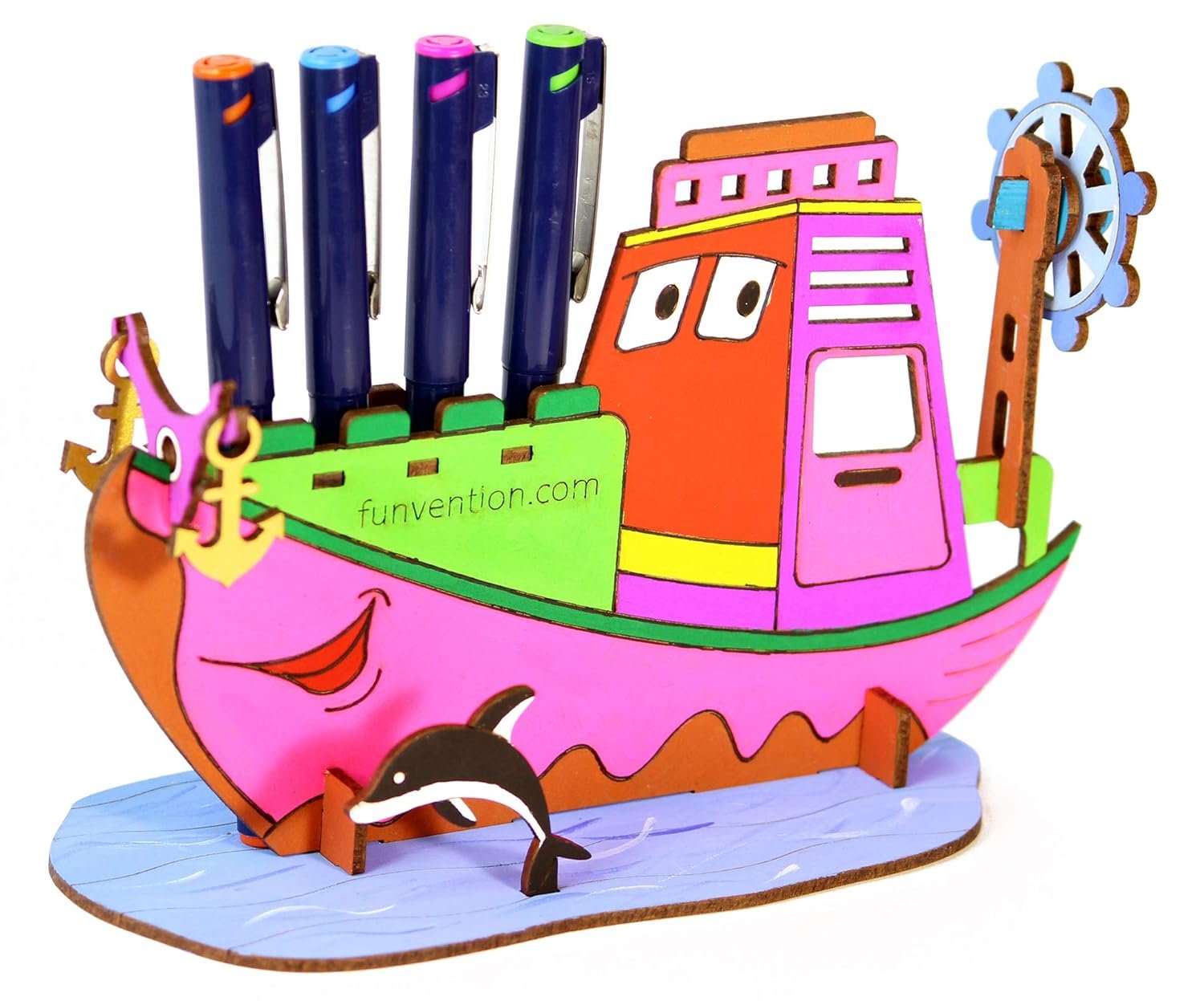 Funvention Ship - 3D Coloring Model (Pack of 6) - DIY Desk Organizer Pen Stand - STEM Leanring 3D Puzzle Toy - Art, Coloring and Painting Kit for Kids - Birthday Return Gift,DIY Party Pack for Kids