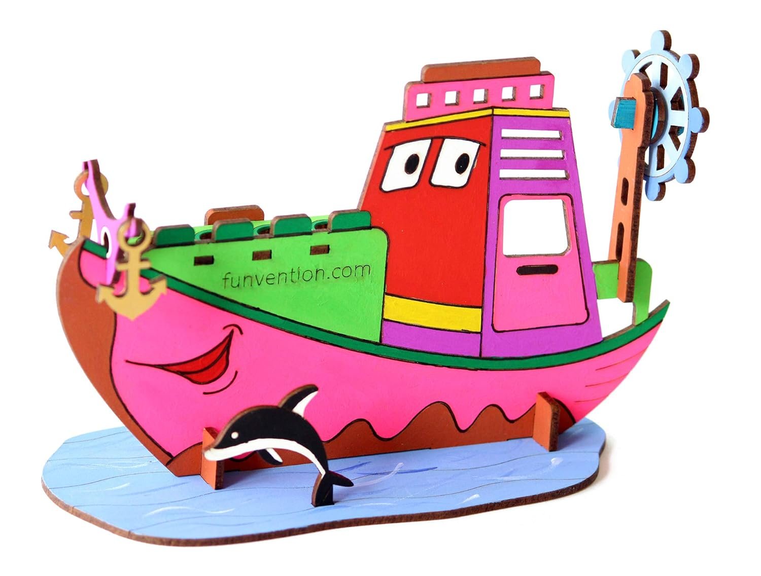 Funvention Ship - 3D Coloring Model (Pack of 12) - DIY Desk Organizer Pen Stand - STEM Leanring 3D Puzzle Toy - Art, Coloring and Painting Kit for Kids - Birthday Return Gift,DIY Party Pack for Kids