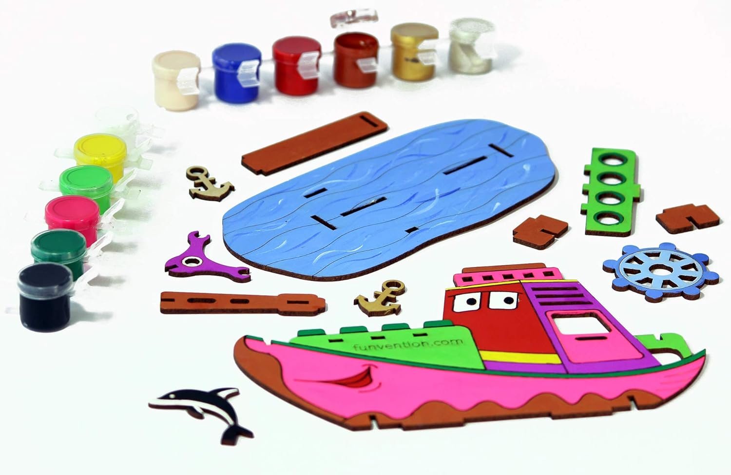 Funvention Ship - 3D Coloring Model (Pack of 12) - DIY Desk Organizer Pen Stand - STEM Leanring 3D Puzzle Toy - Art, Coloring and Painting Kit for Kids - Birthday Return Gift,DIY Party Pack for Kids
