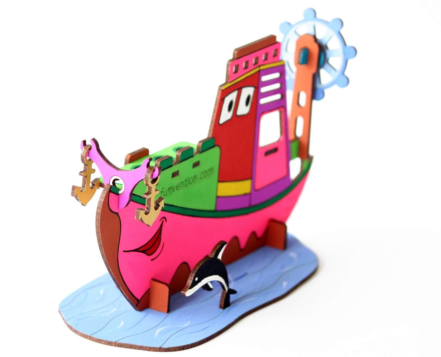 Funvention Ship - 3D Coloring Model - DIY Desk Organizer Pen Stand - STEM Leanring 3D Puzzle Toy - Art, Coloring and Painting Kit for Kids - Birthday Return Gift,3D Mechanical Do IT Yourself Toy