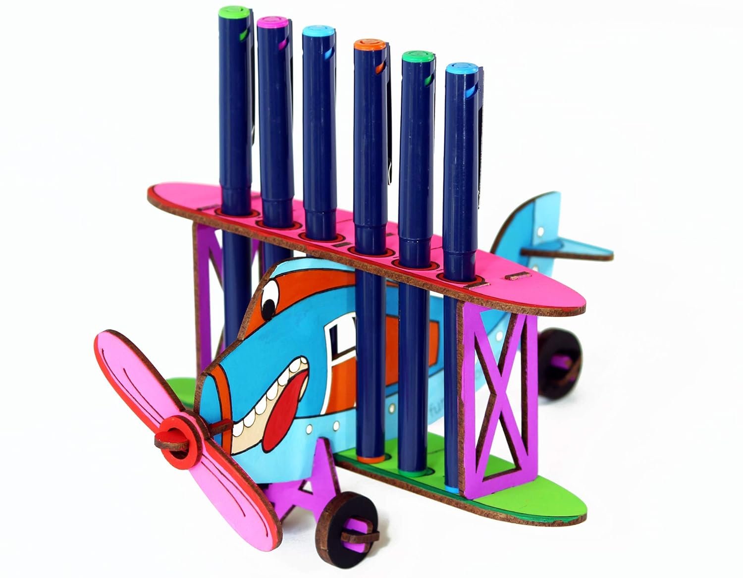 Funvention Bi-Plane - 3D Coloring Model (Pack of 24) - DIY Desk Organizer Pen Stand - STEM Leanring 3D Puzzle Toy - Art, Coloring and Painting Kit for Kids - Birthday Return Gift,Party Pack for Kids