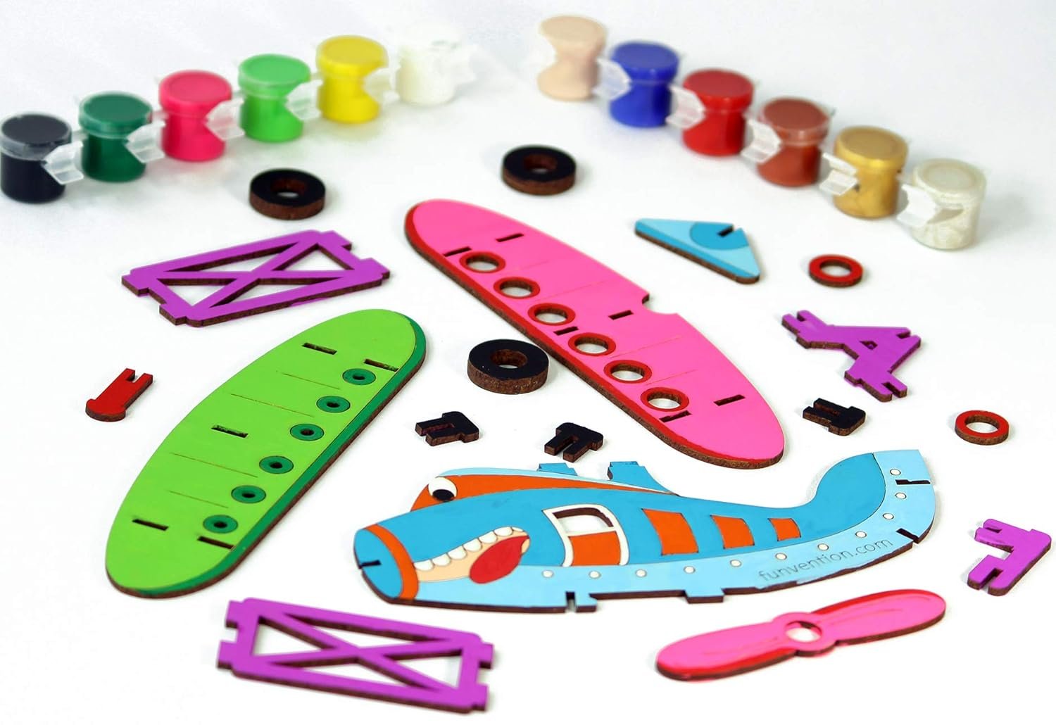 Funvention Bi-Plane - 3D Coloring Model (Pack of 24) - DIY Desk Organizer Pen Stand - STEM Leanring 3D Puzzle Toy - Art, Coloring and Painting Kit for Kids - Birthday Return Gift,Party Pack for Kids