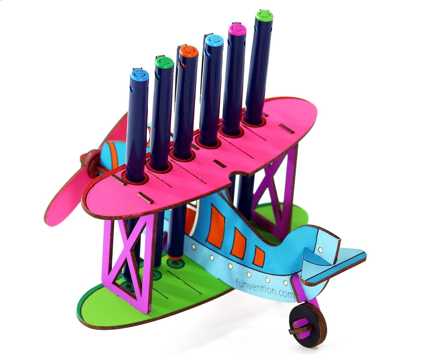 Funvention Bi-Plane - 3D Coloring Model - DIY Desk Organizer Pen Stand - STEM Leanring 3D Puzzle Toy - Art, Coloring and Painting Kit for Kids - Birthday Return Gift,3D Mechanical Do IT Yourself Toy
