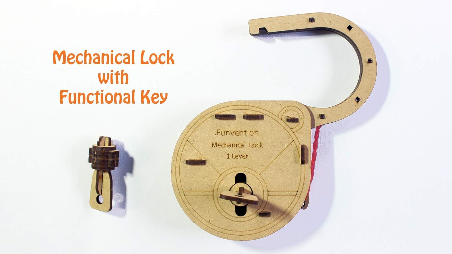 Funvention- for Little Scientist in Every Kid Engineered Wood Diy Mechanical Lock With Key (Pack Of 12) - Build Working Lock Yourself - Stem Learning Birthday Return Gifts Party Pack, Multicolor