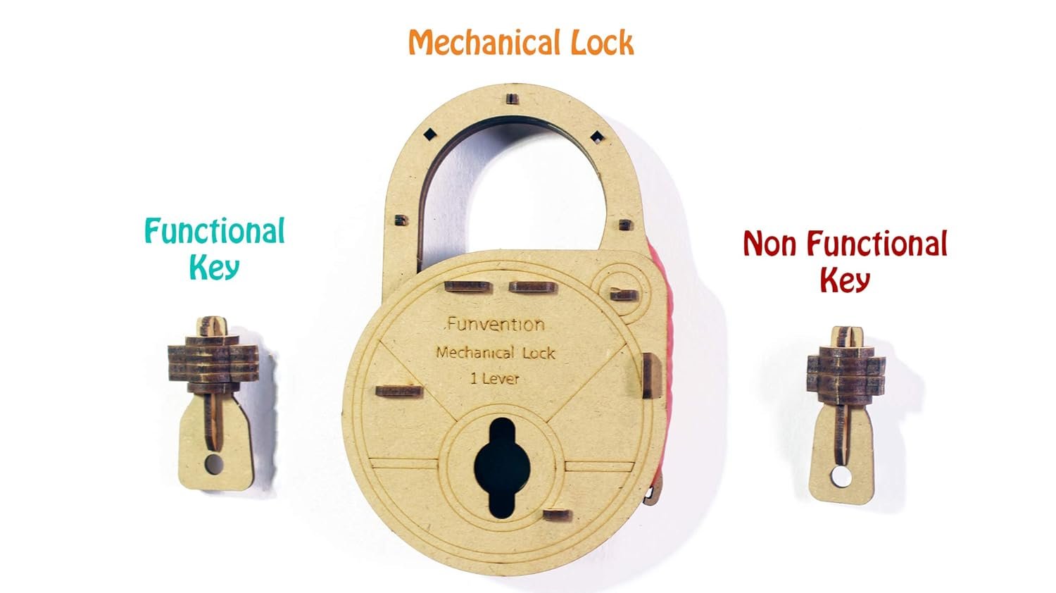 Funvention- for Little Scientist in Every Kid Engineered Wood Diy Mechanical Lock With Key (Pack Of 12) - Build Working Lock Yourself - Stem Learning Birthday Return Gifts Party Pack, Multicolor