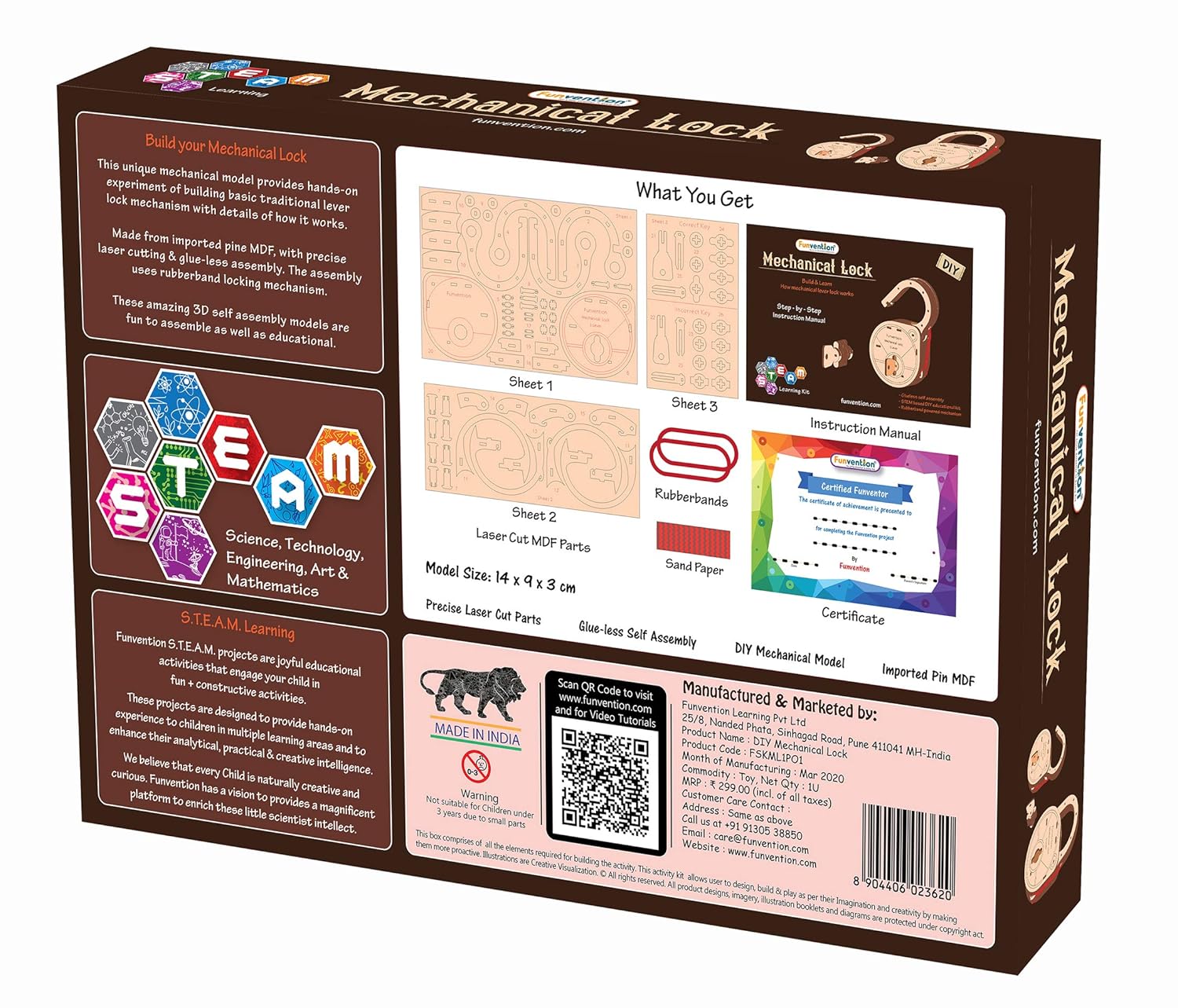 Funvention- For Little Scientist In Every for Kid Fantasy Build Working Lock Yourself Diy Mechanical Lock With Key Stem Learning Utility (Multicolor)