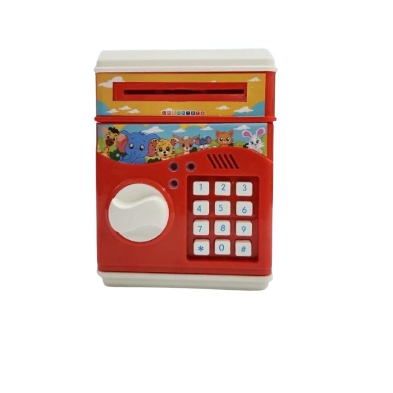 Braintastic ATM Bank for Kids, Battery Operated, Password Protected, Auto Door with Light and Music (Red)