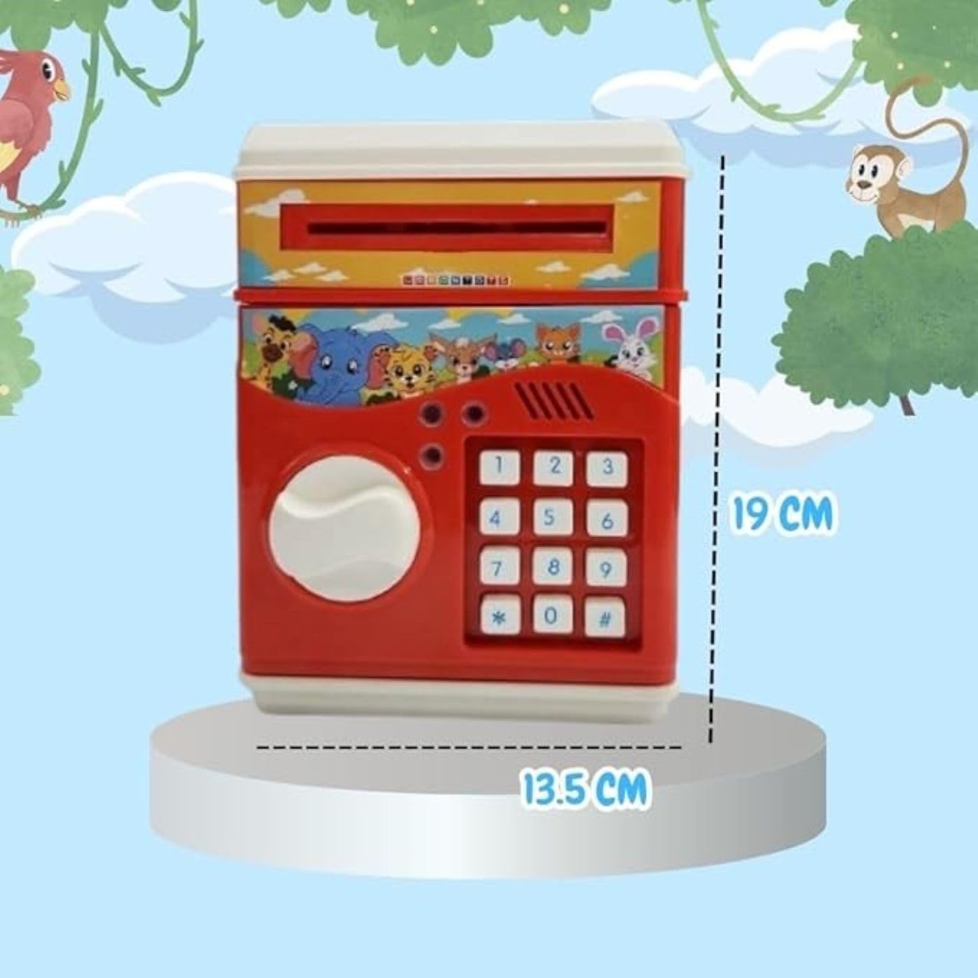 Braintastic ATM Bank for Kids, Battery Operated, Password Protected, Auto Door with Light and Music (Red)