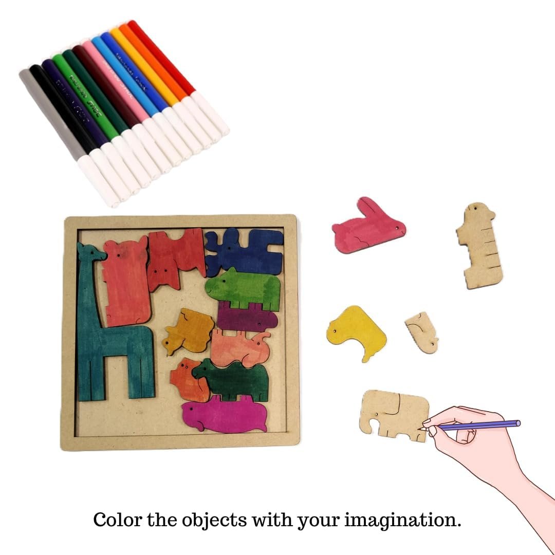 Braintastic Wooden Assorted Jigsaw Puzzle, Pack of 8 Different Puzzles, Birthday Return Gifts, Party Pack, Return Favors for Kids-4+ yrs(12 Colors per Puzzle)