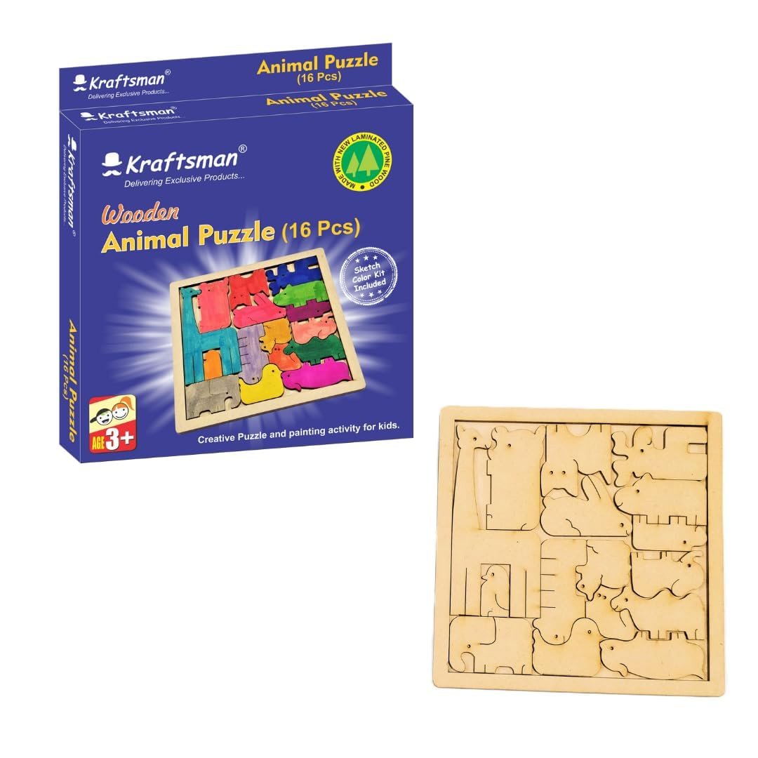 Braintastic Wooden Jigsaw Assorted Puzzle-Pack of 24(3x8 DIY), Build, Color, Play, Art & Craft Birthday Return Gifts, Party Pack Return Favors for Kids 4+ Year with 12 Colors Each Puzzle