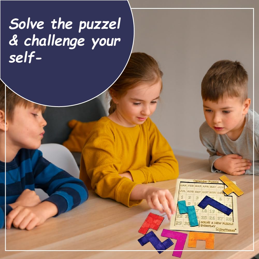Braintastic Wooden Jigsaw Puzzle Travel Board Game Learning & Creative Educational Intelligence Brain Games Sorting Puzzle Toys for Kids (Calendar Puzzle)