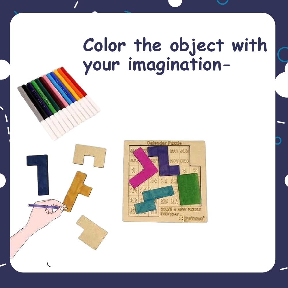 Braintastic Wooden Jigsaw Puzzle Travel Board Game Learning & Creative Educational Intelligence Brain Games Sorting Puzzle Toys for Kids (Calendar Puzzle)