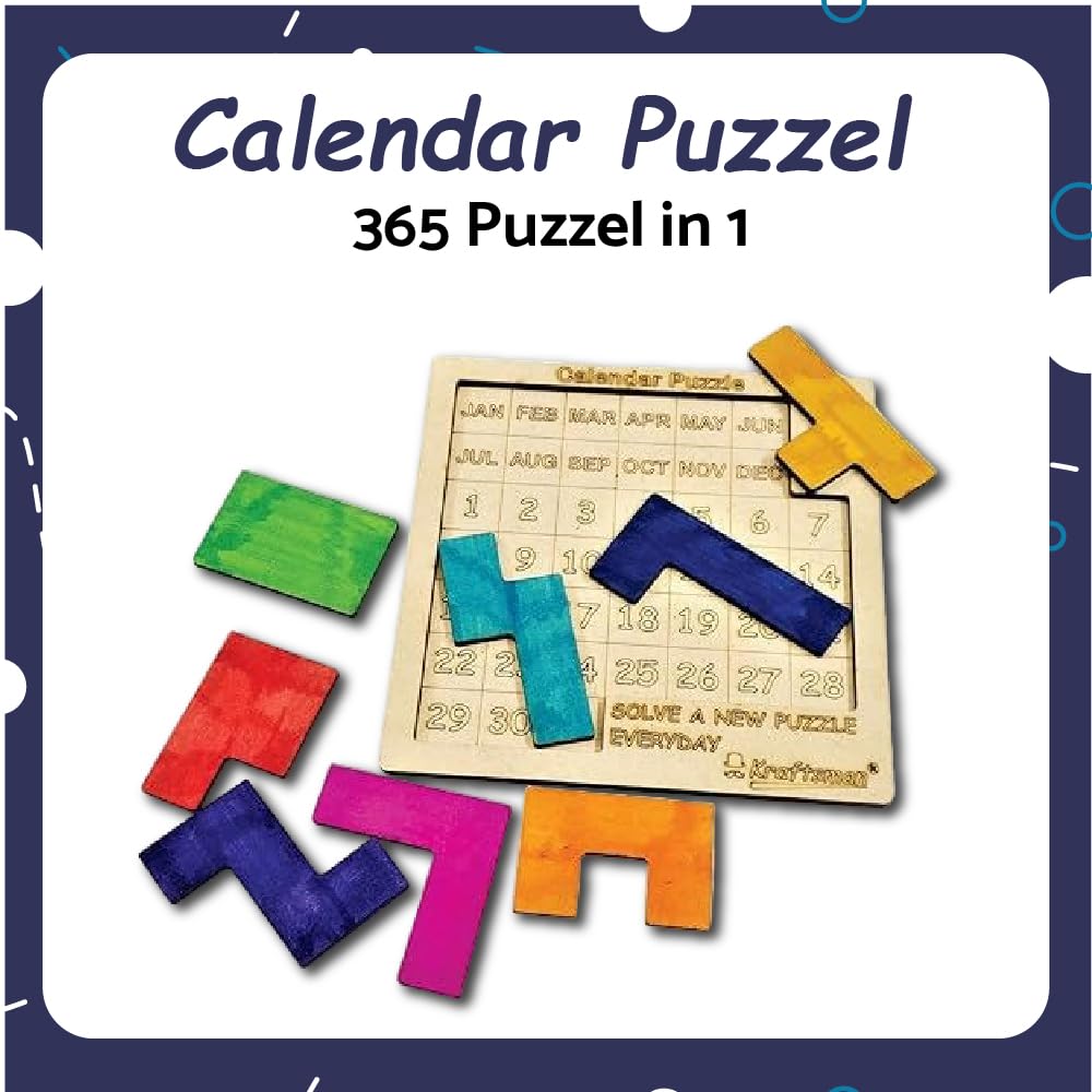 Braintastic Wooden Jigsaw Puzzle Travel Board Game Learning & Creative Educational Intelligence Brain Games Sorting Puzzle Toys for Kids (Calendar Puzzle)